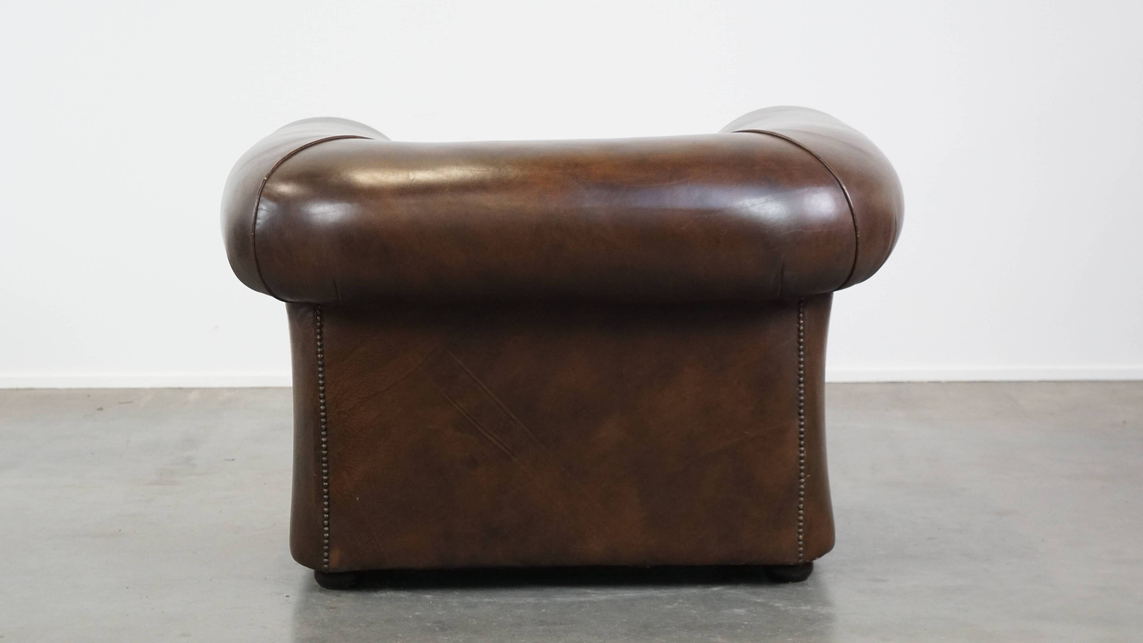 Large, Dark Cowhide Leather Chesterfield Armchair