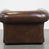 Large, Dark Cowhide Leather Chesterfield Armchair
