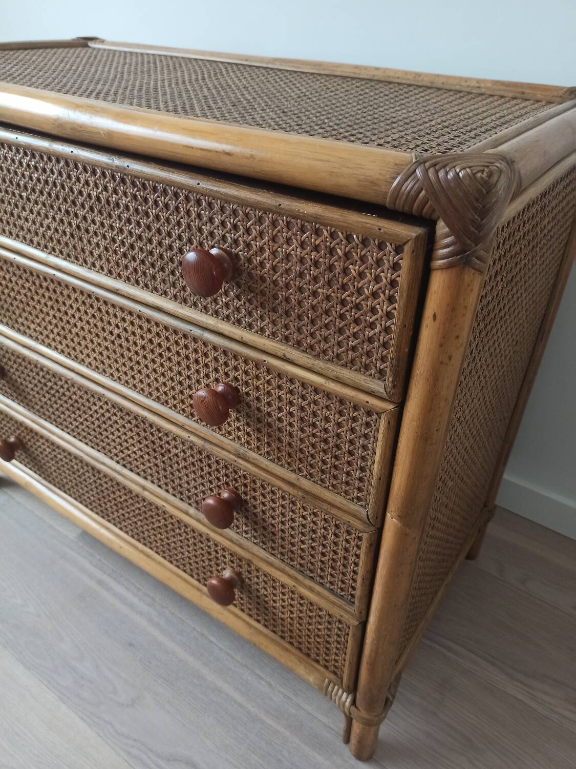 Bamboo and rattan chest of drawers, 70's