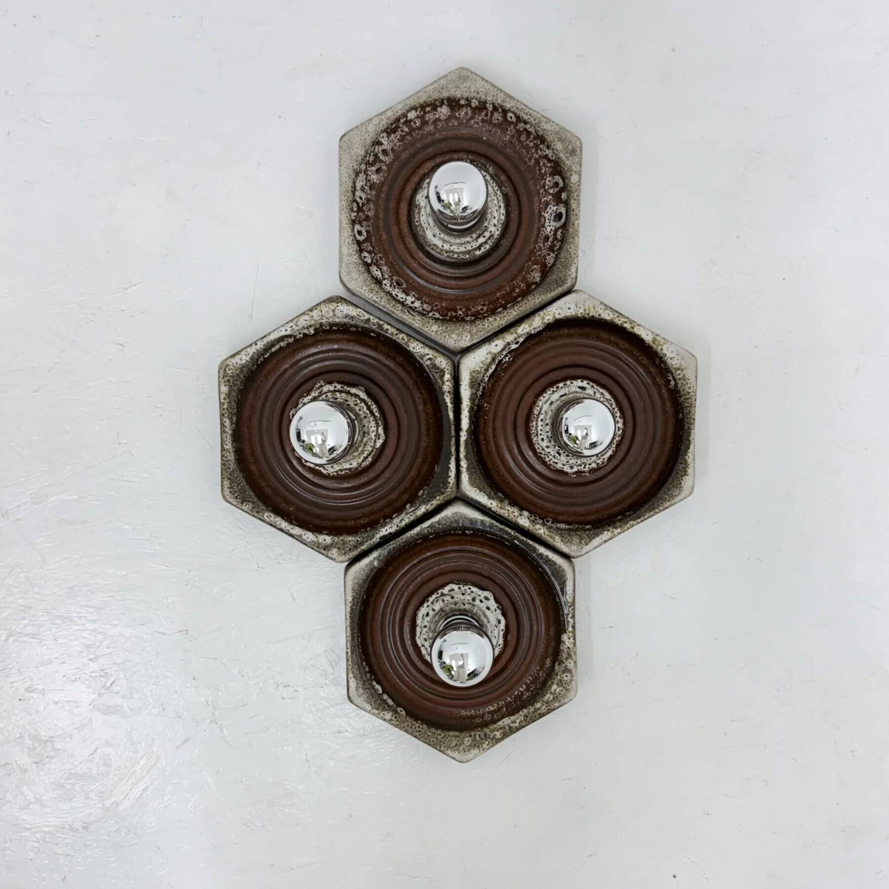 Set of 8 brown ceramic wall lamps, 1970s