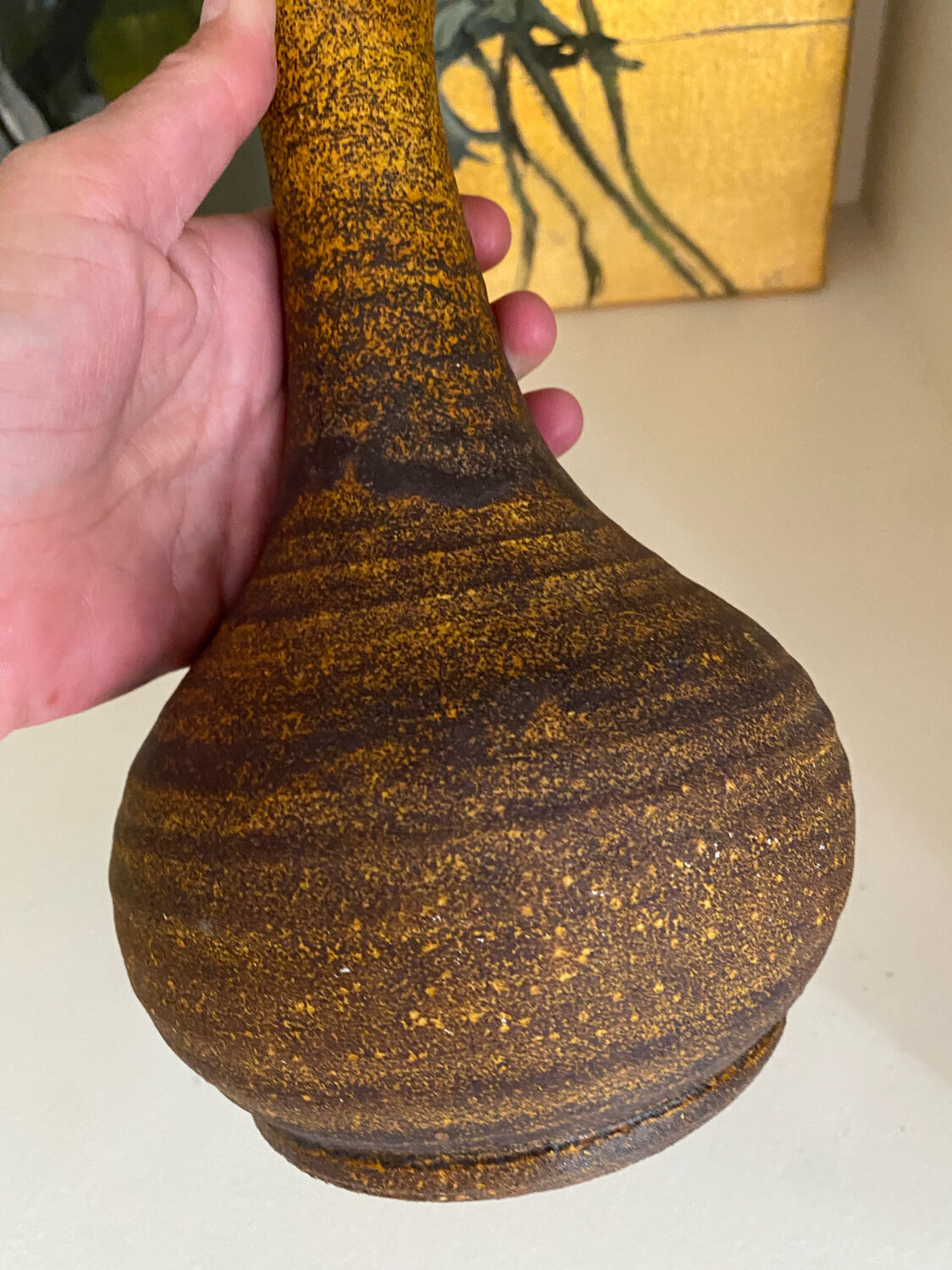 Golden yellow ochre Accolay ceramic vase