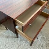 Pair of varnished bedside tables in vintage rosewood veneer 1950