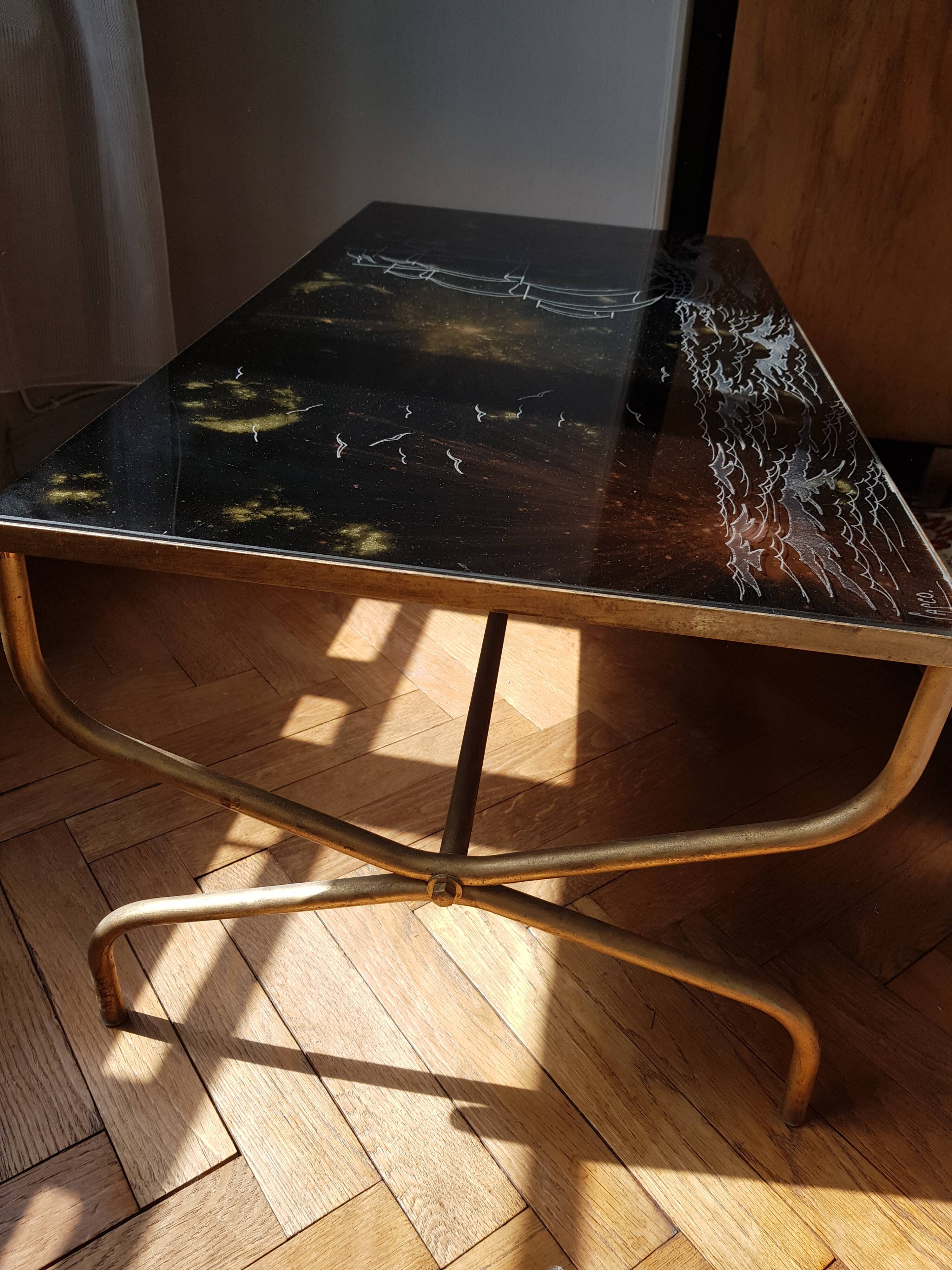 Gold and bronze powder table signed Lasco