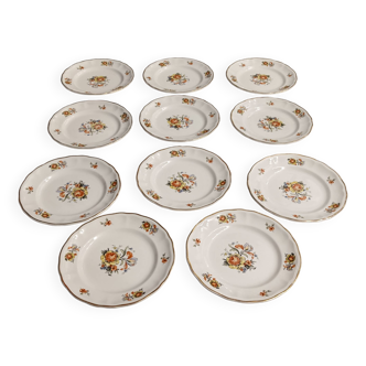 11 starter or dessert plates, KG Lunéville, Marie-Thérèse model - Yellow, blue floral patterns