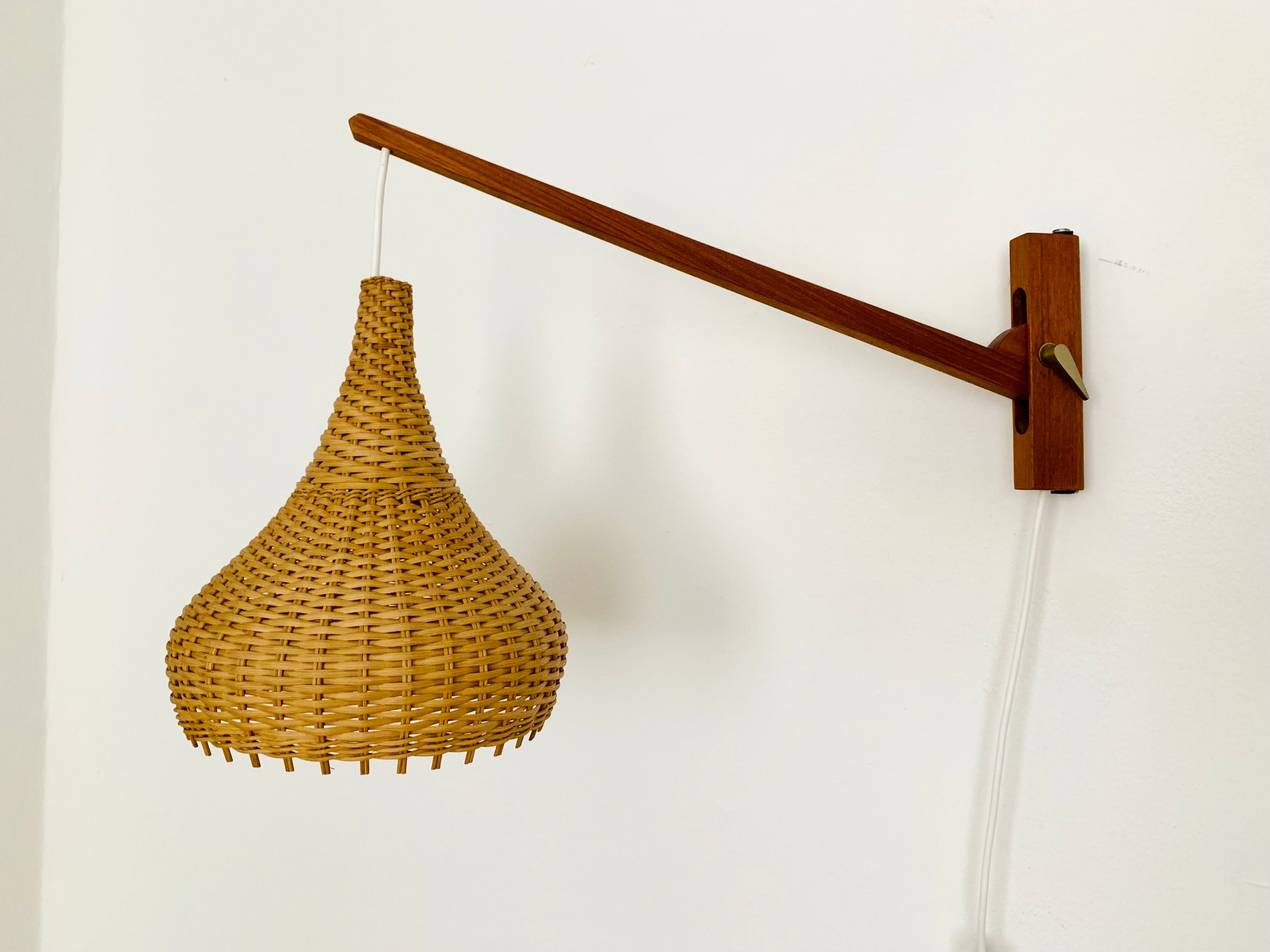 Danish Teak and Wicker Wall Lamp