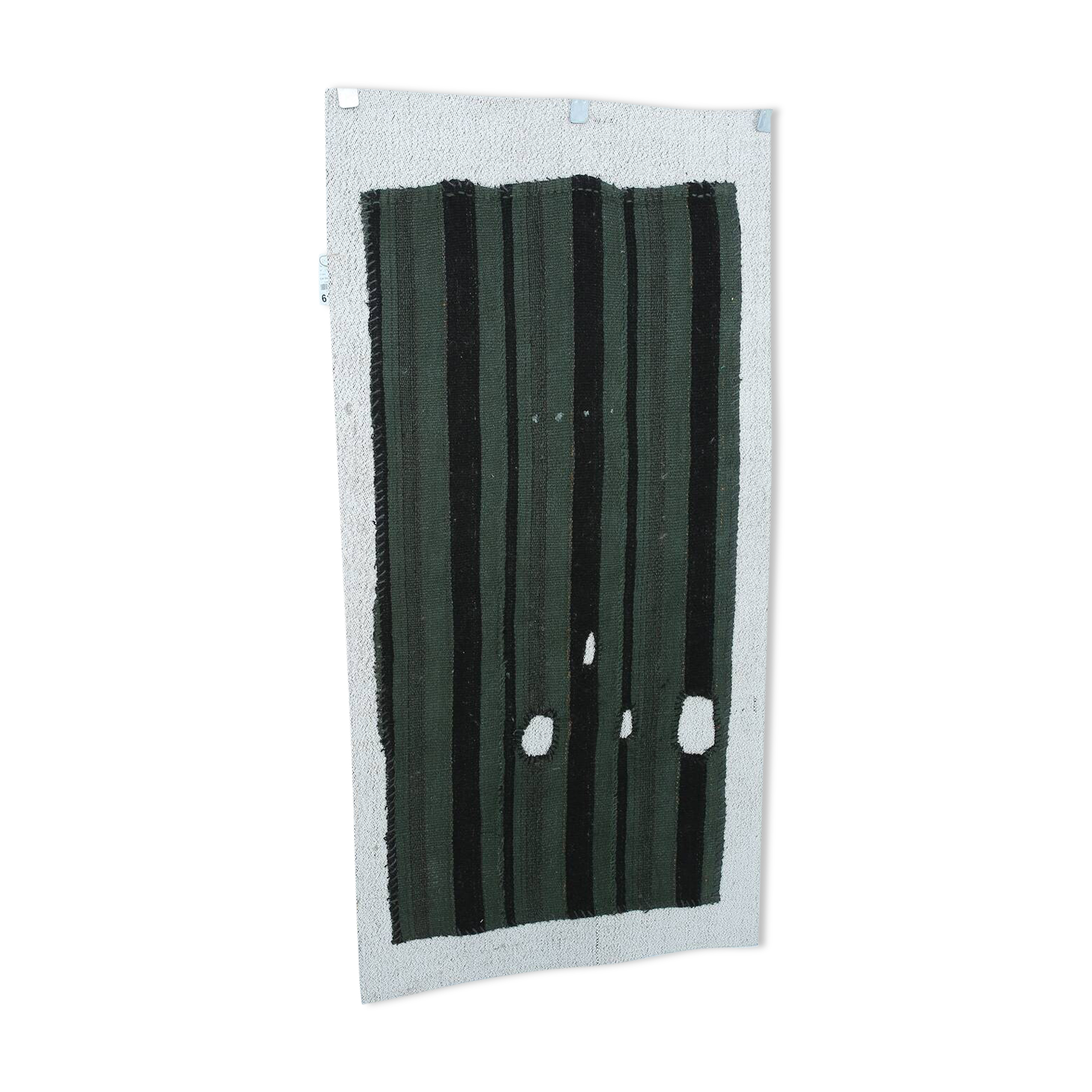 Turkish Green Black Striped Vintage Kilim Rug, 81x163Cm