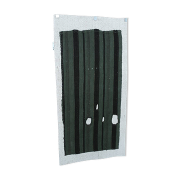Turkish Green Black Striped Vintage Kilim Rug, 81x163Cm