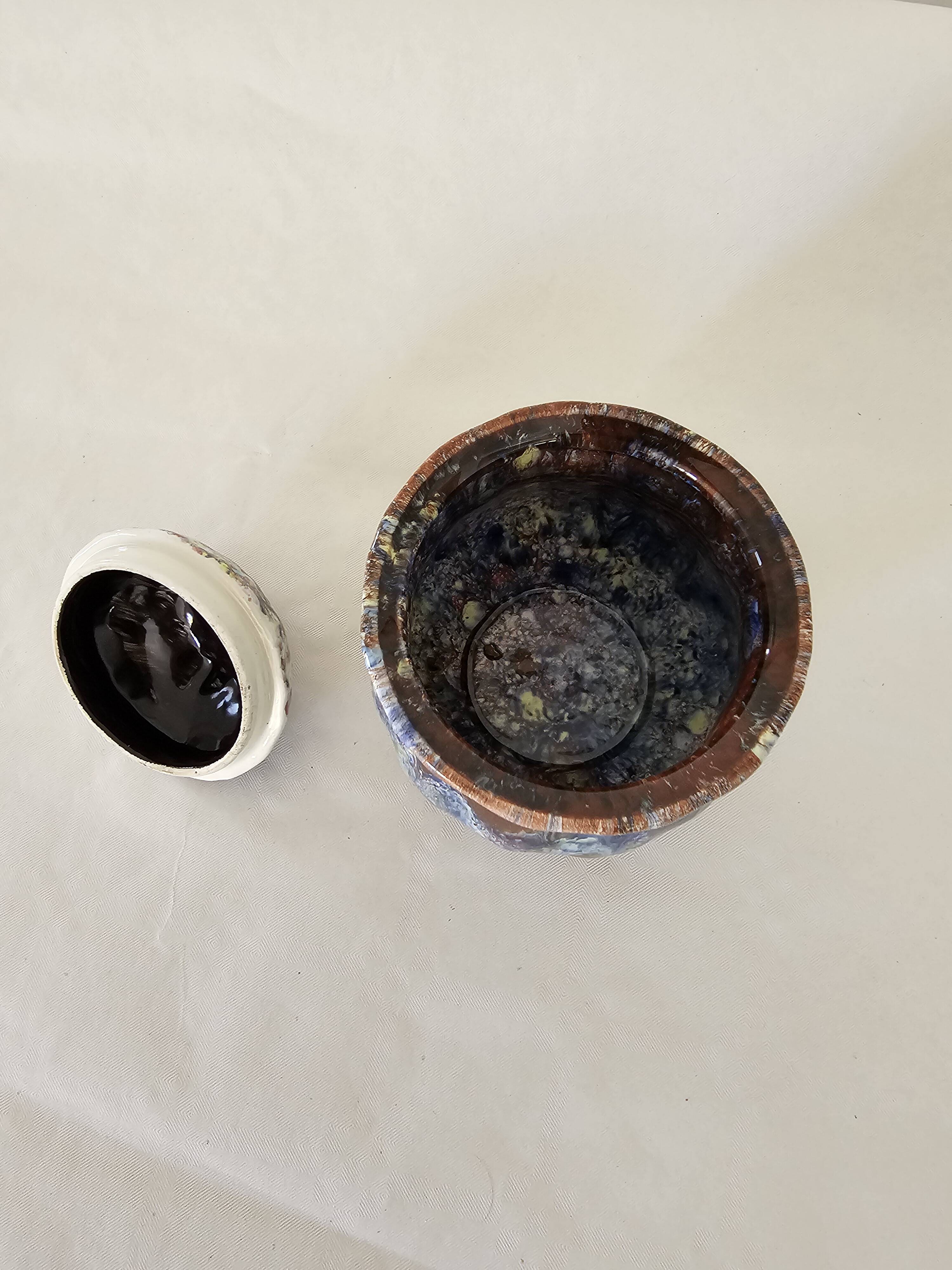 Ceramic sugar bowl signed MORVAN - vintage 70s