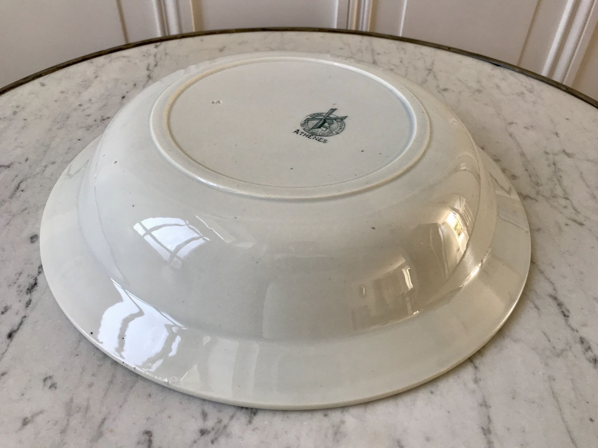Hollow round dish / salad bowl Terre de Fer Moulin des Loups "Athens" late nineteenth century