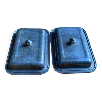 2 silver-plated butter dishes