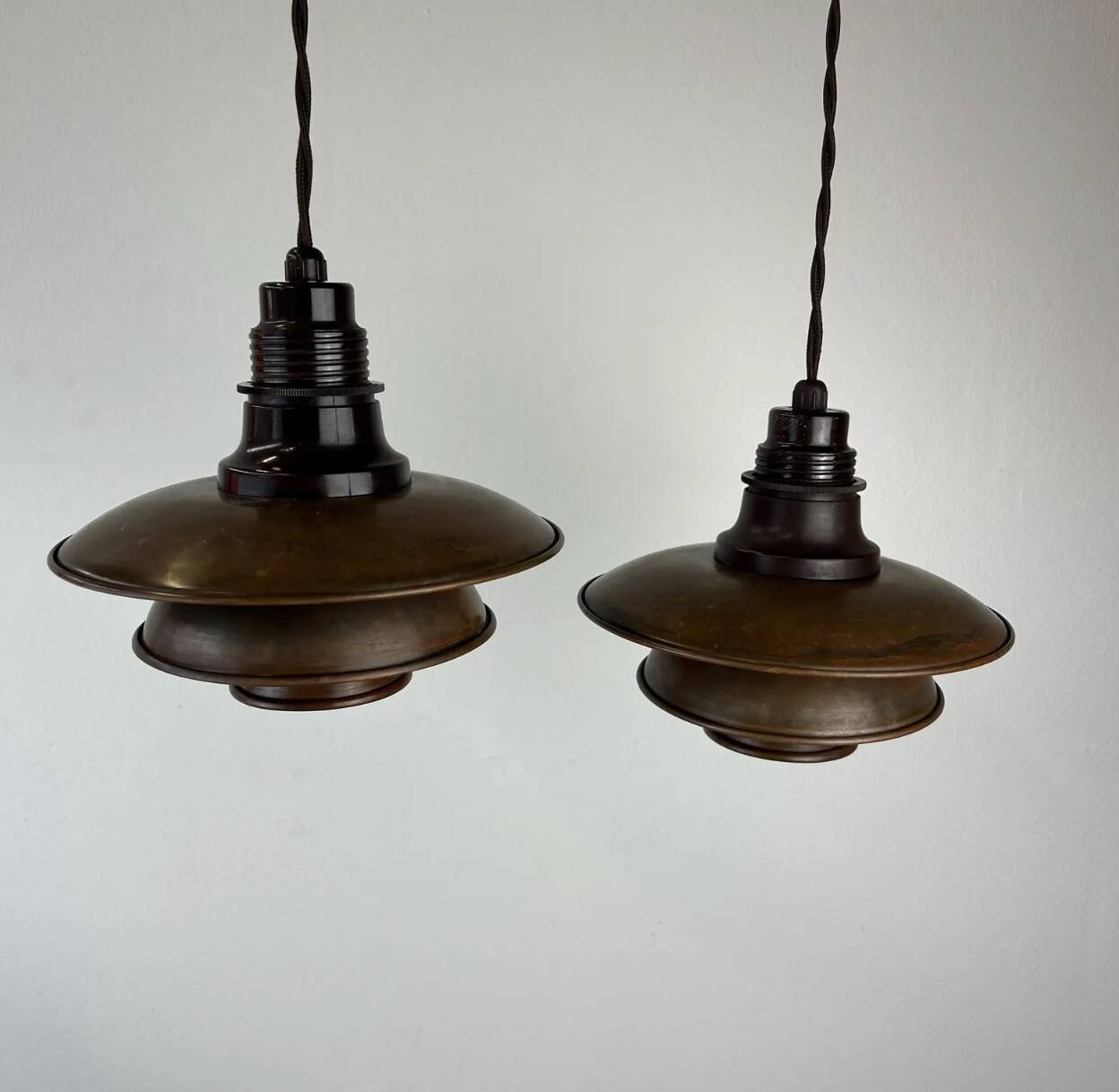 Pair of 1930s Poul Henningsen pendants in patinated Copper model 2/2
