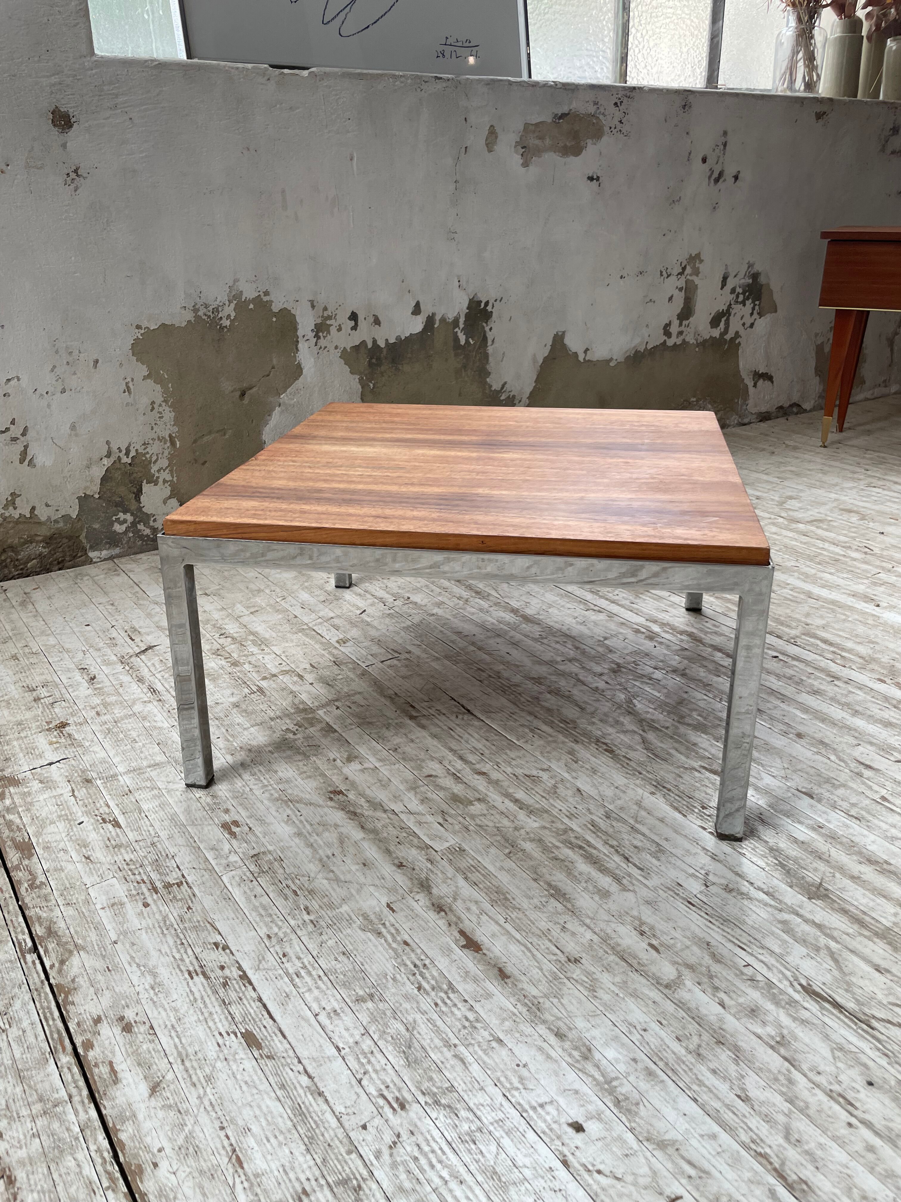 Walnut and modernist chrome coffee table