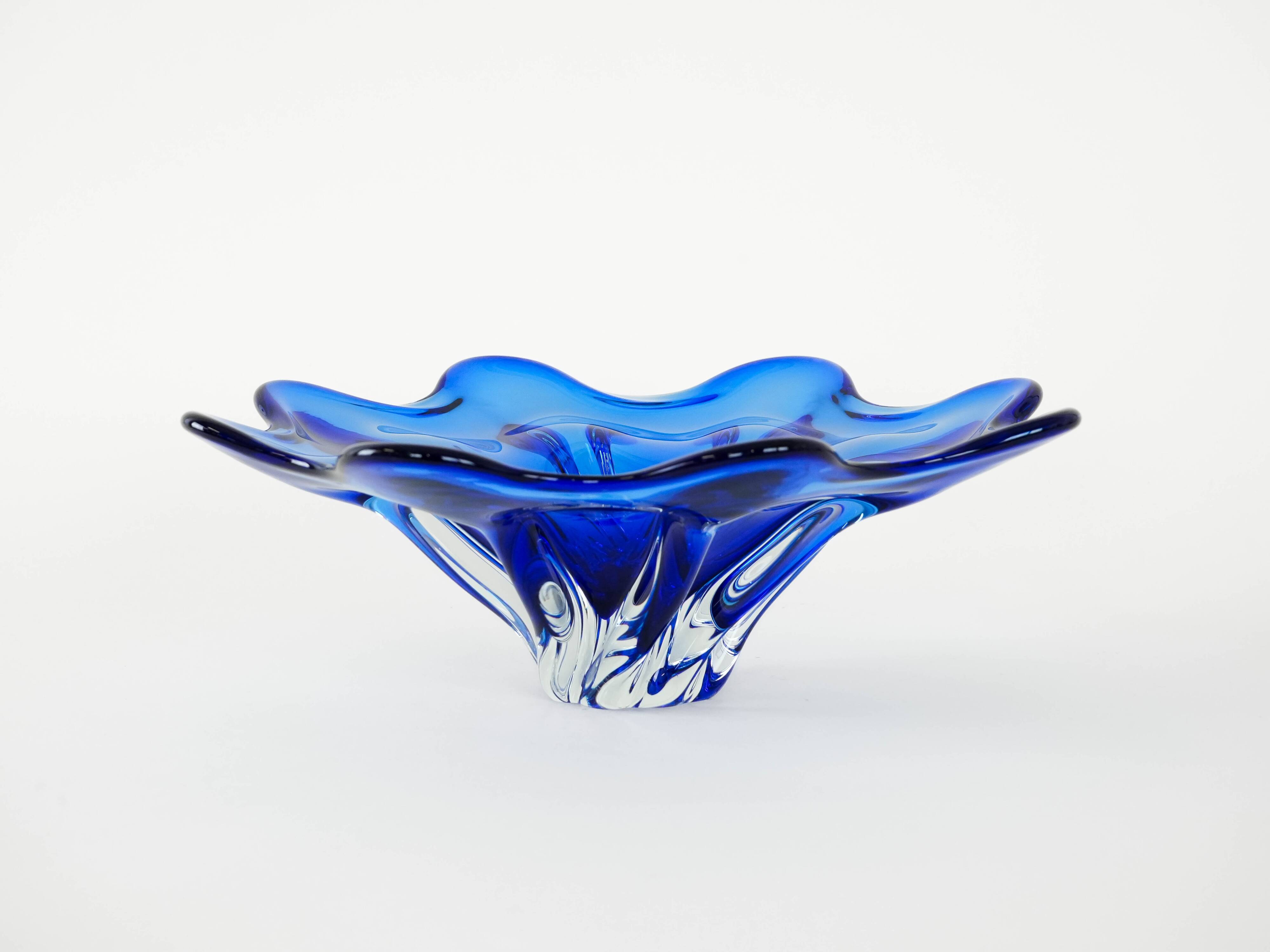 Cobalt flower bowl, Danish design, 1970s, made in Denmark