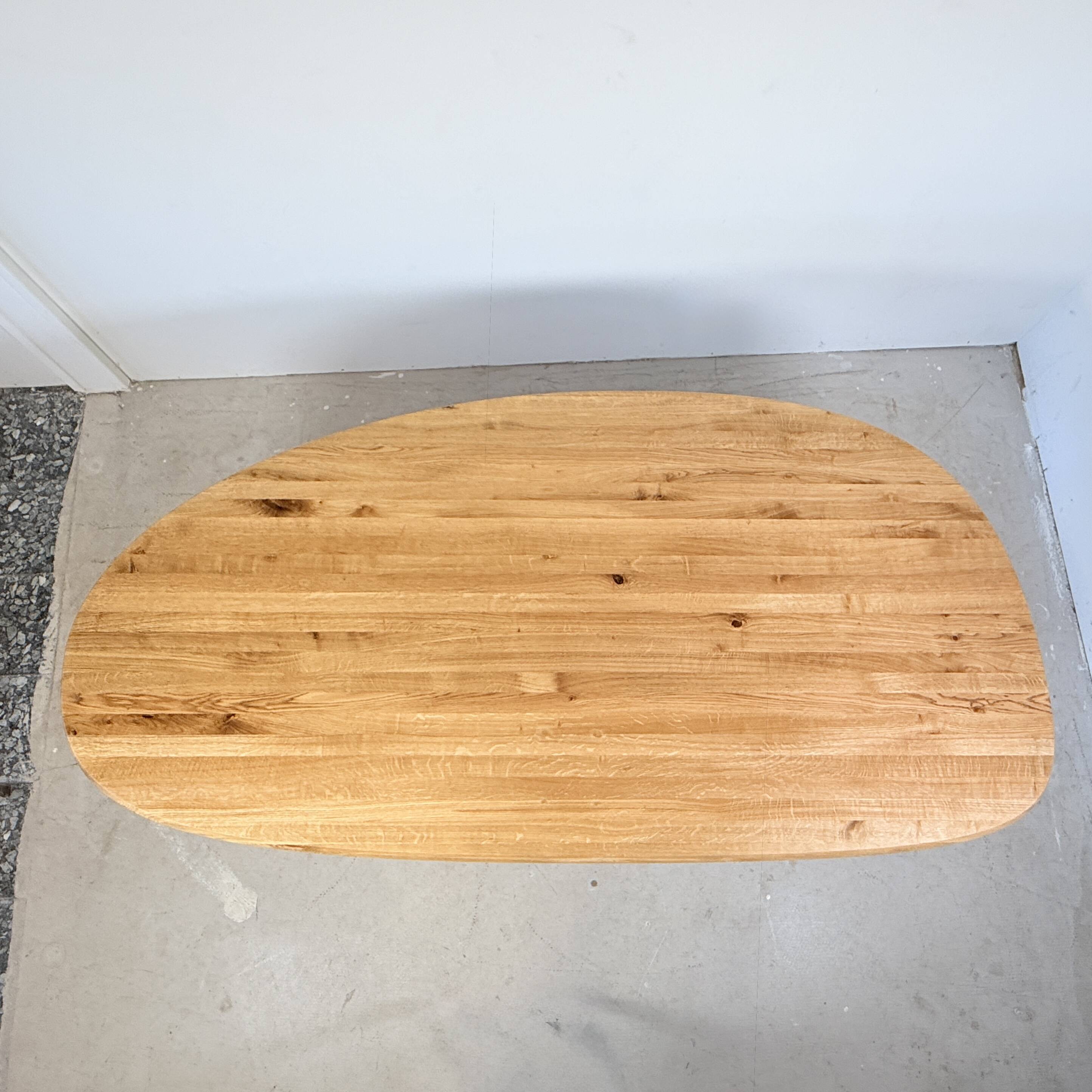 Organic oak dining table with steel matrix base, Hjort Knudsen