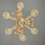 Venetian rezzonico chandelier in golden murano glass, 6 arms of light circa 1930
