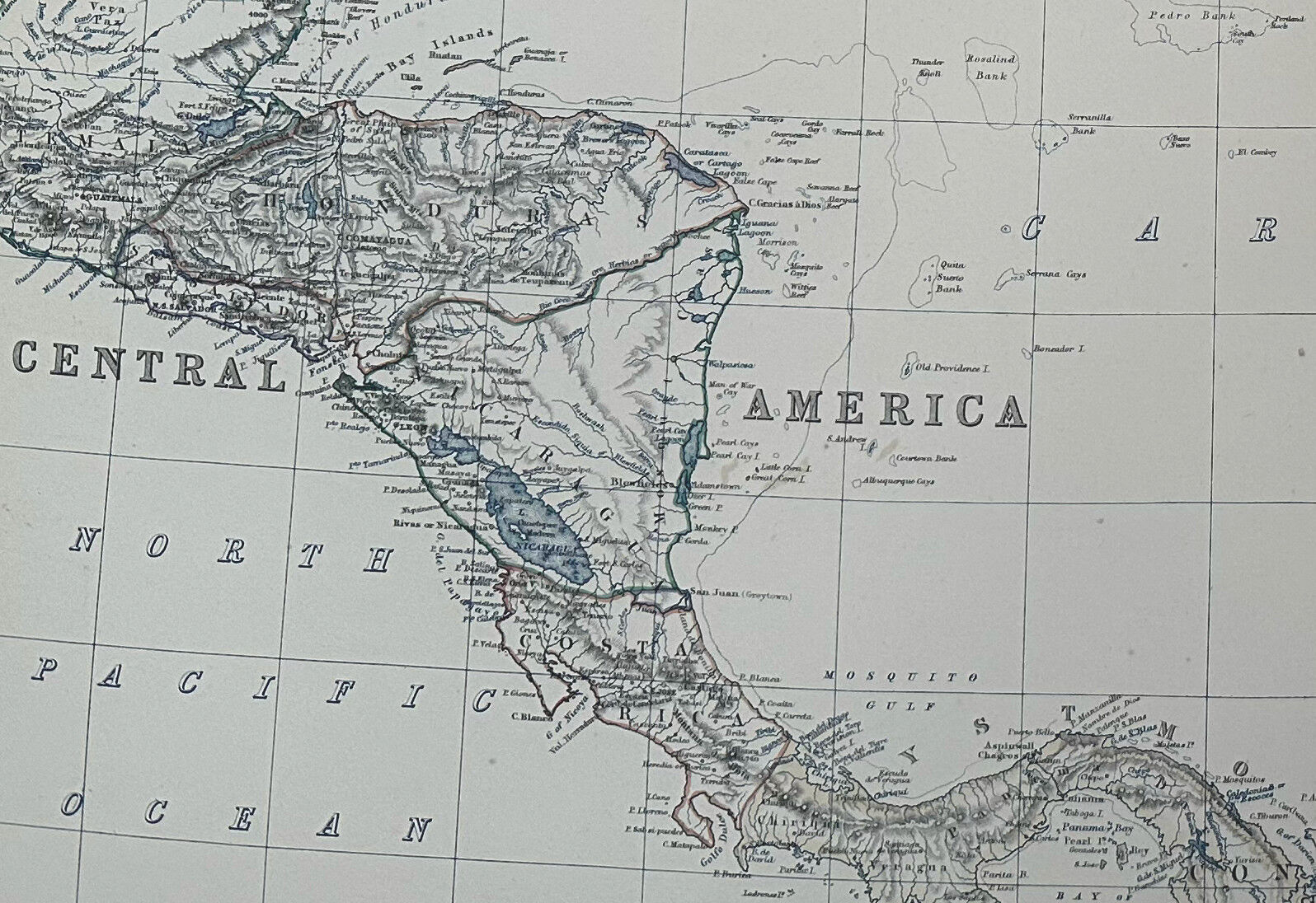 Map of Cuba and The Caribbean Sea circa 1869 Keith Johnston Royal Atlas Hand coloured map