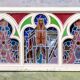 Large solid wood frame composed of 5 stained glass niches