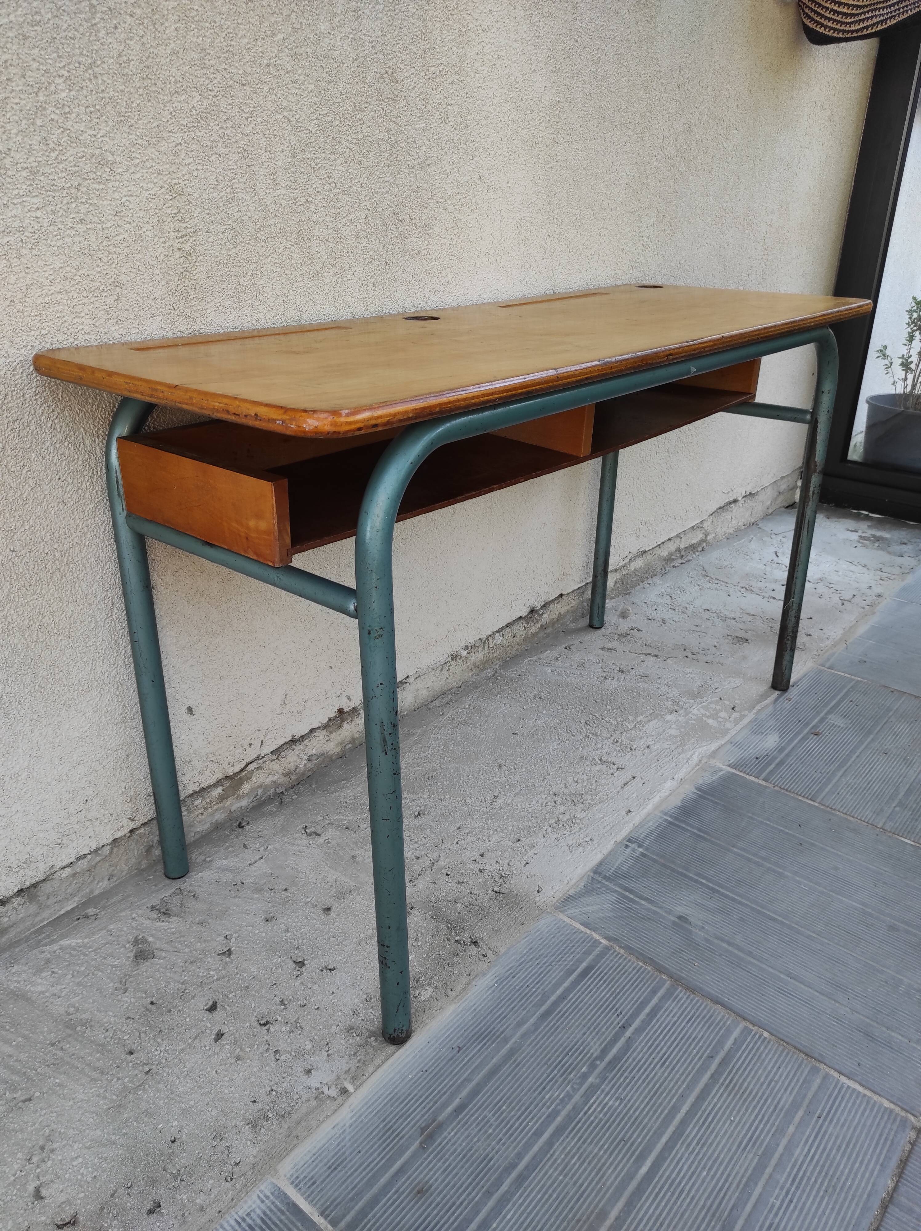 Hitler style 1960 double school desk with locker
