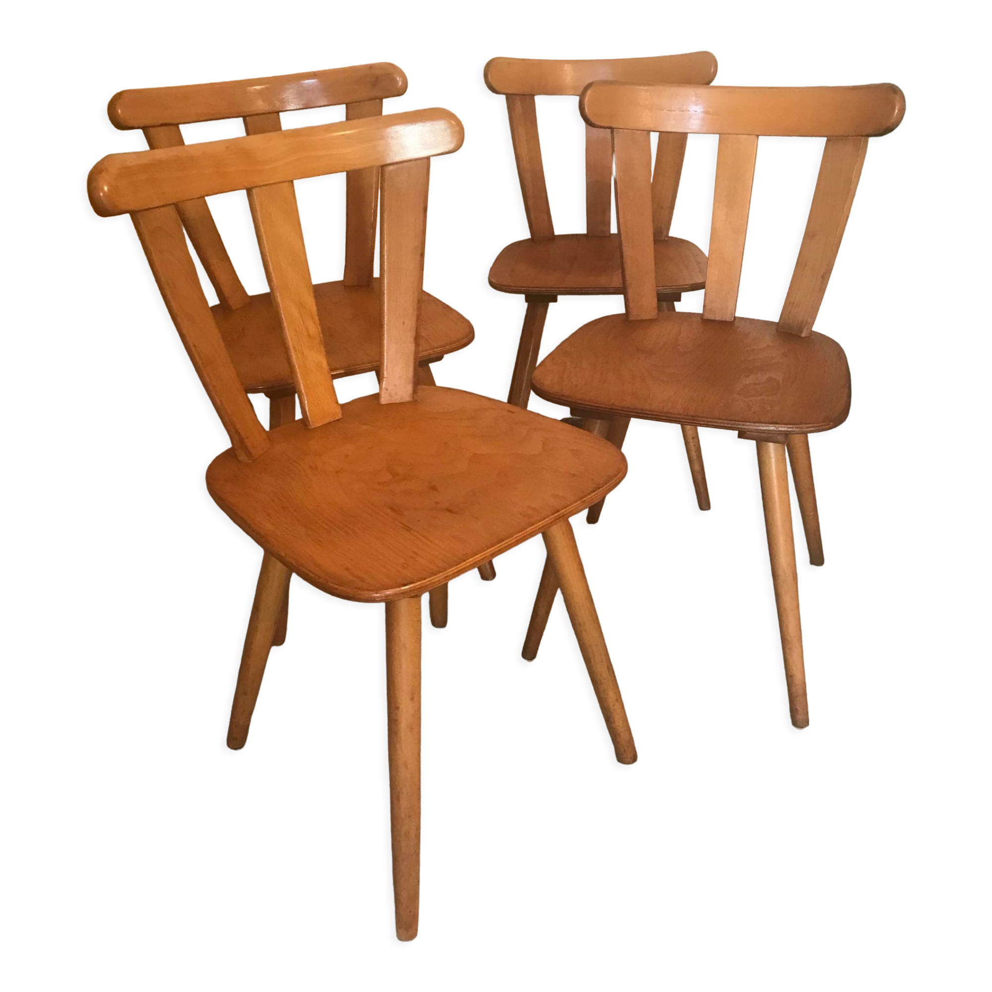 Set of 4 vintage bistro style chairs in beech circa 1960