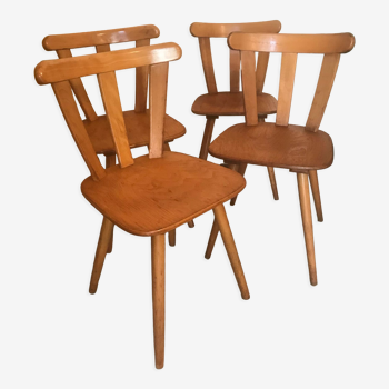 Set of 4 vintage bistro style chairs in beech circa 1960