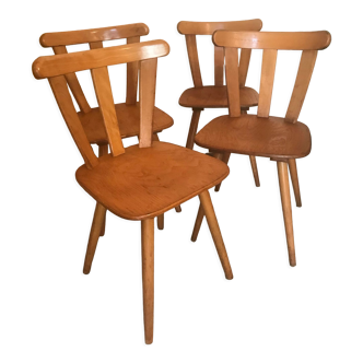 Lot de 4 chaises vintage type bistrot en hêtre circa 1960