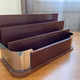 Art deco mail rack mahogany and chrome