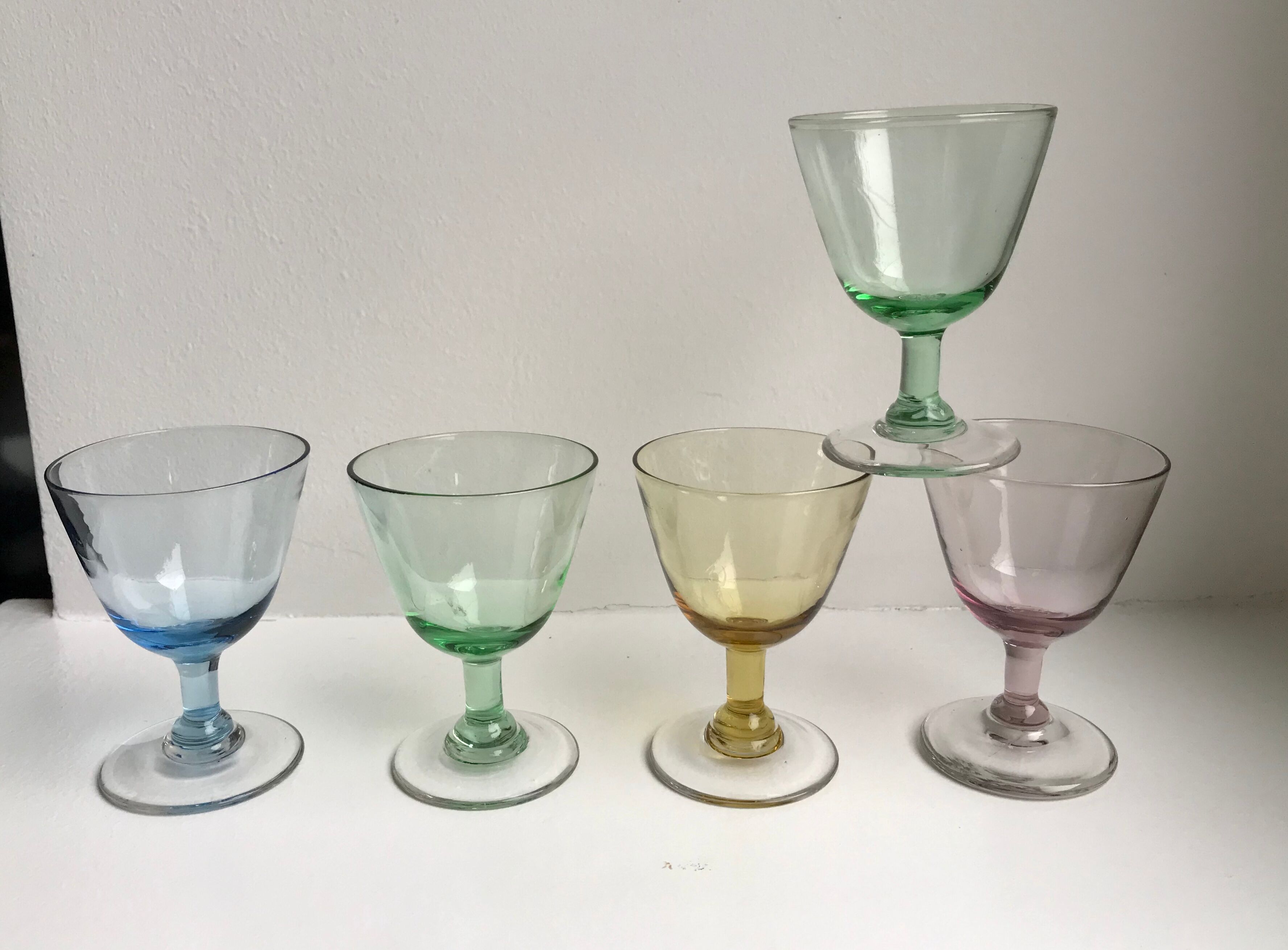 Set of 5 glasses with colored glass shot shot 70s