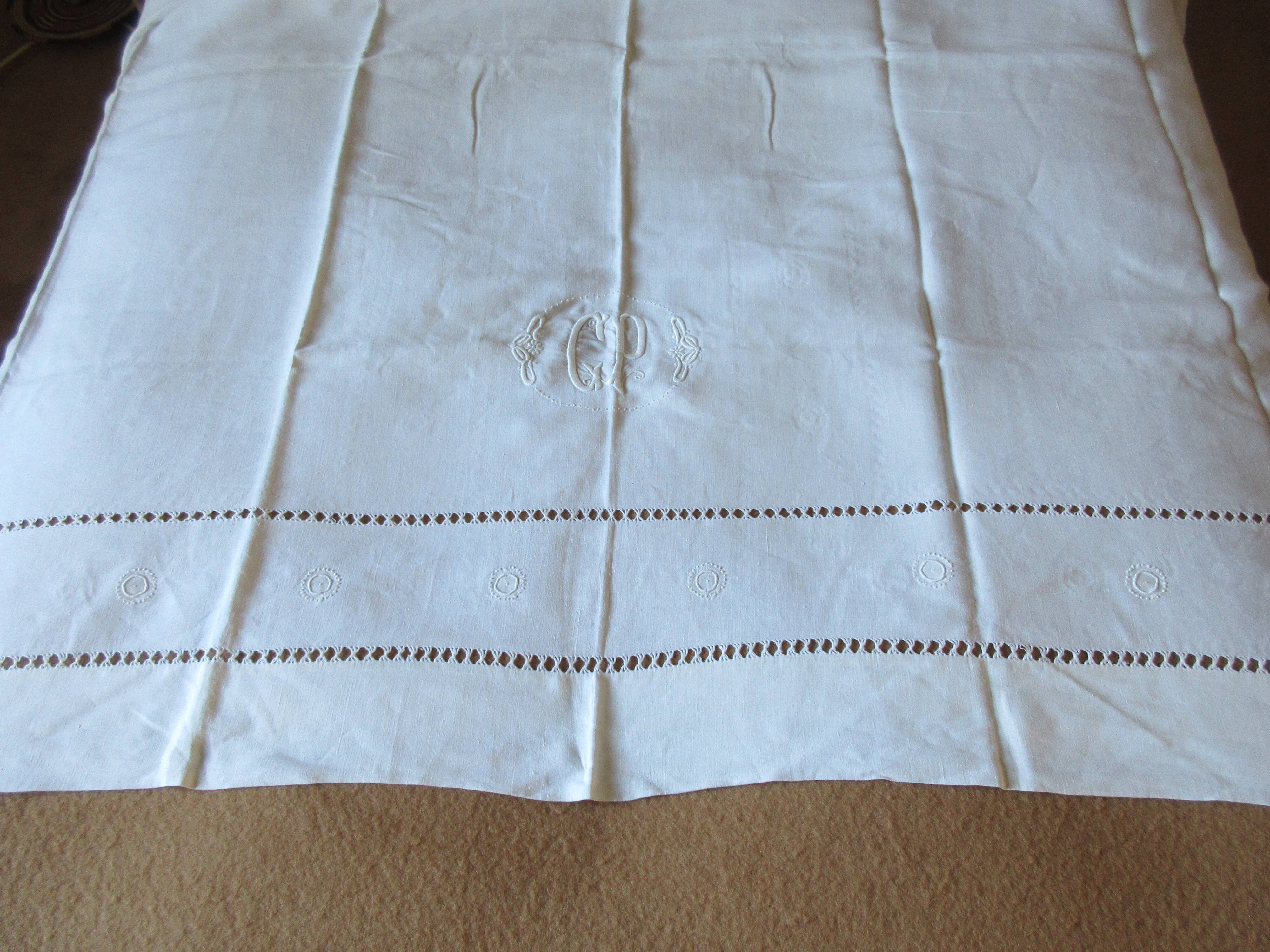antique hand embroidered linen linen monogram GP