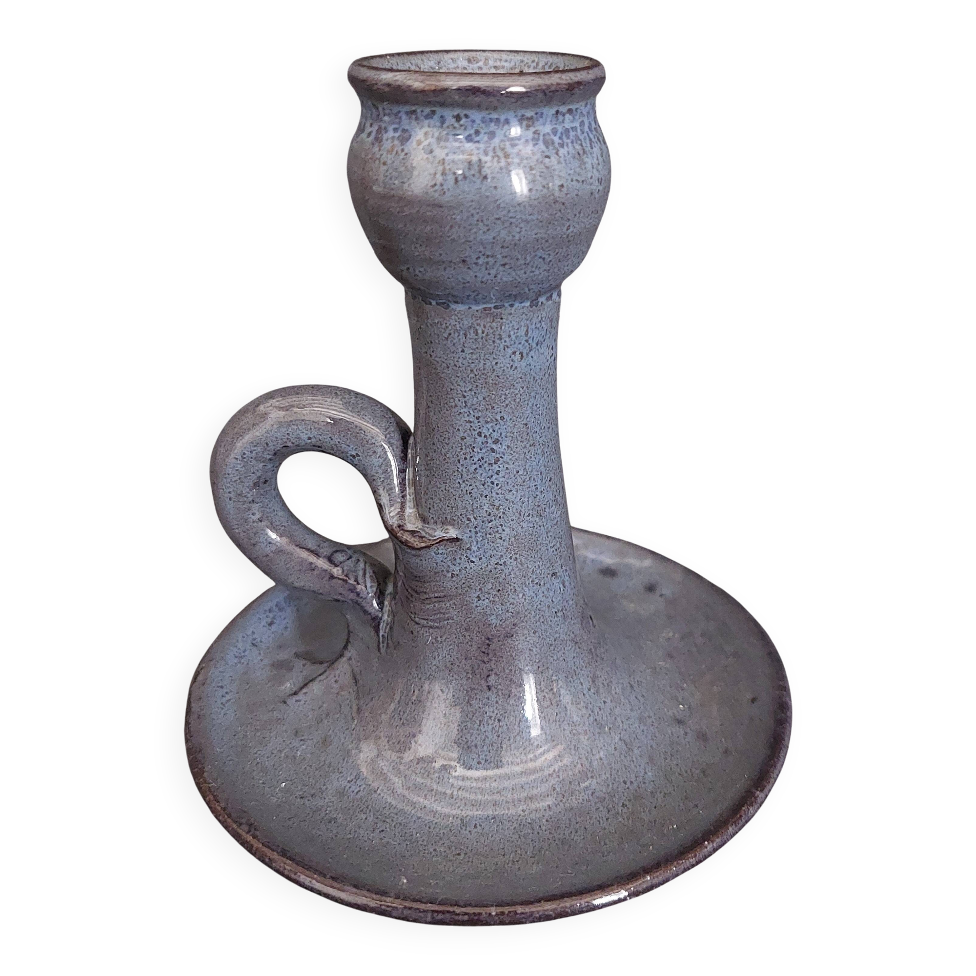 Vintage hand-held candle holder, ceramic, glazed terracotta, Saint Rome de Tarn X