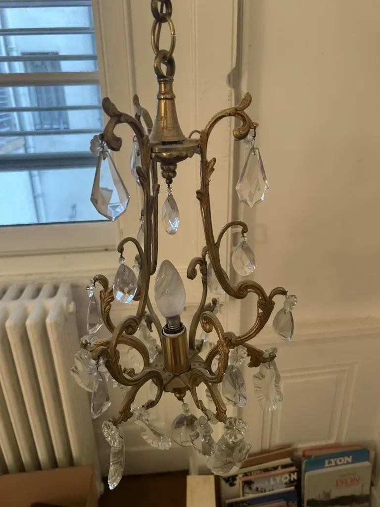 Antique chandelier with pendants – Louis XV style – gilded brass