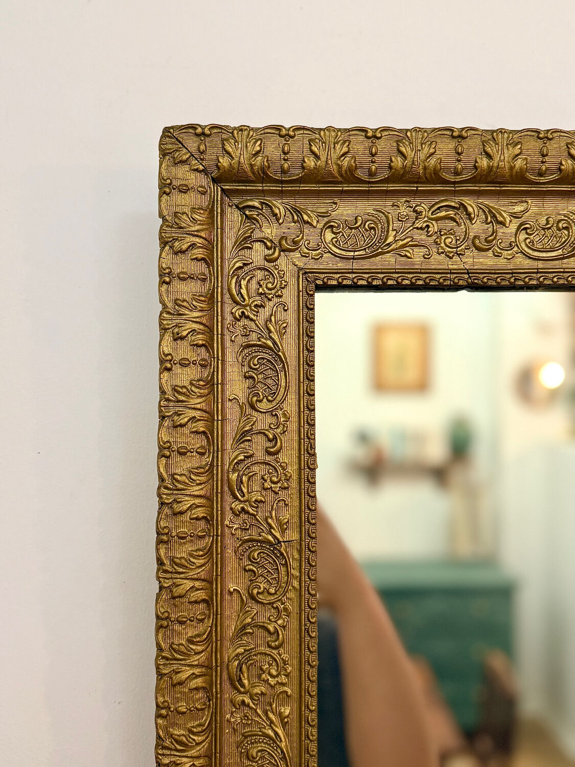 Period Mirror with Wooden and Gilded Stucco Frame – 19th Century Patina