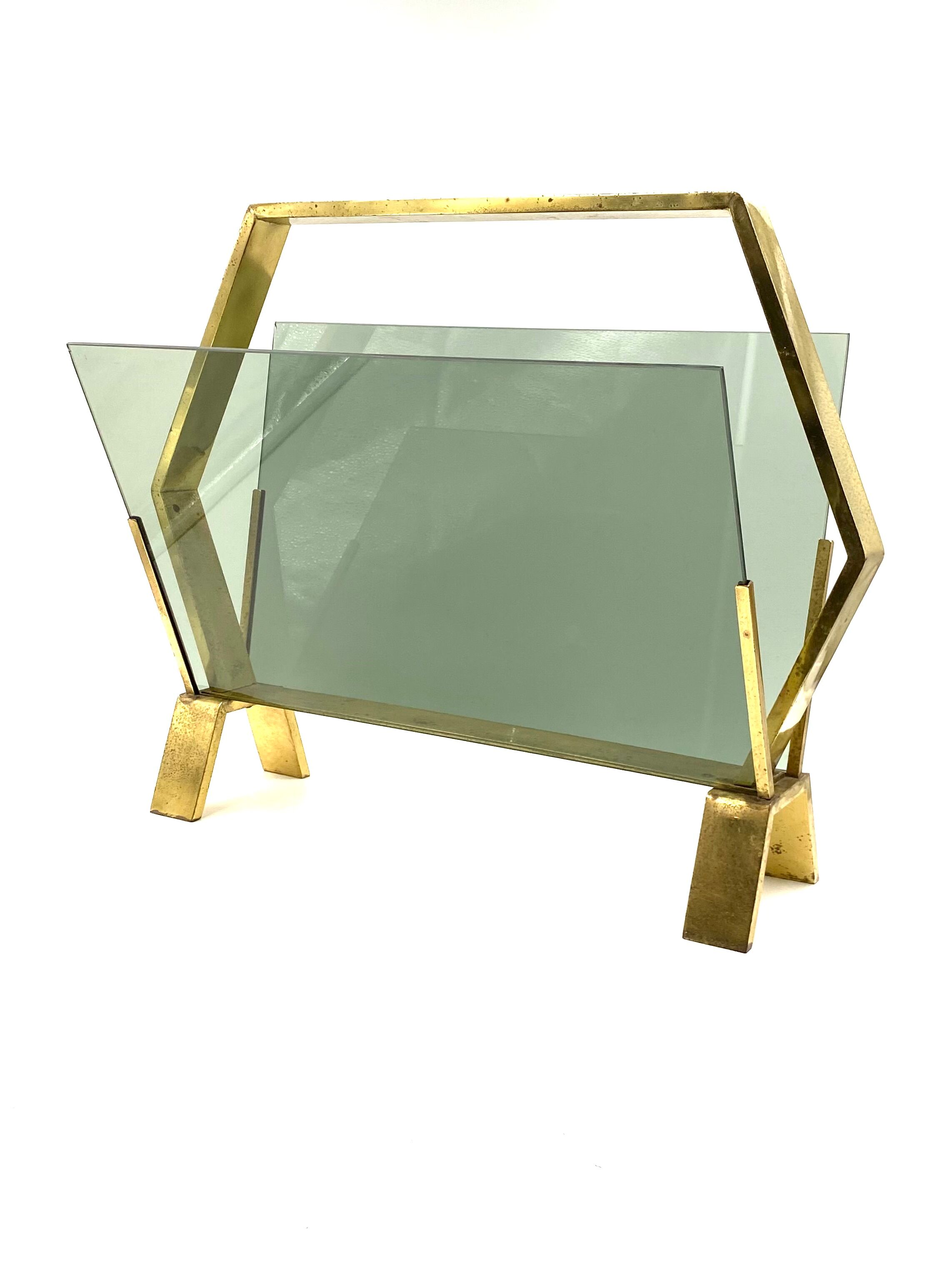 Modern brass magazine rack,  Italy 1970