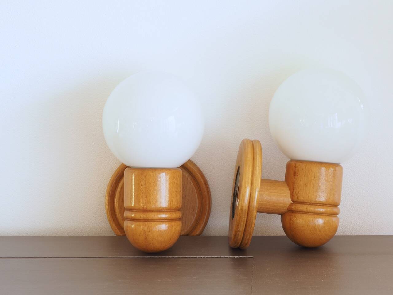 2 vintage wooden wall lights ALLIBERT model CYPRIA