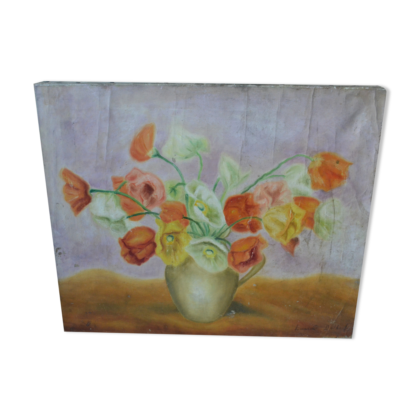 Oil on canvas bouquet of flowers early twentieth century signed