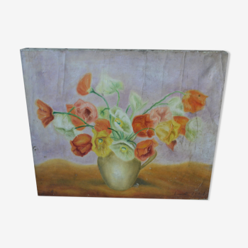 Oil on canvas bouquet of flowers early twentieth century signed