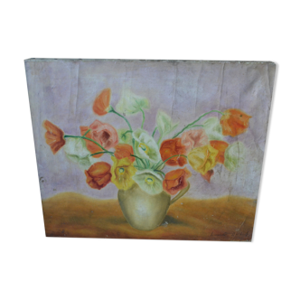 Oil on canvas bouquet of flowers early twentieth century signed