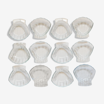 Ensemble de 12 coquilles st jacques pyrex en verre - vintage