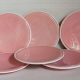 Six old pink earthenware dessert plates