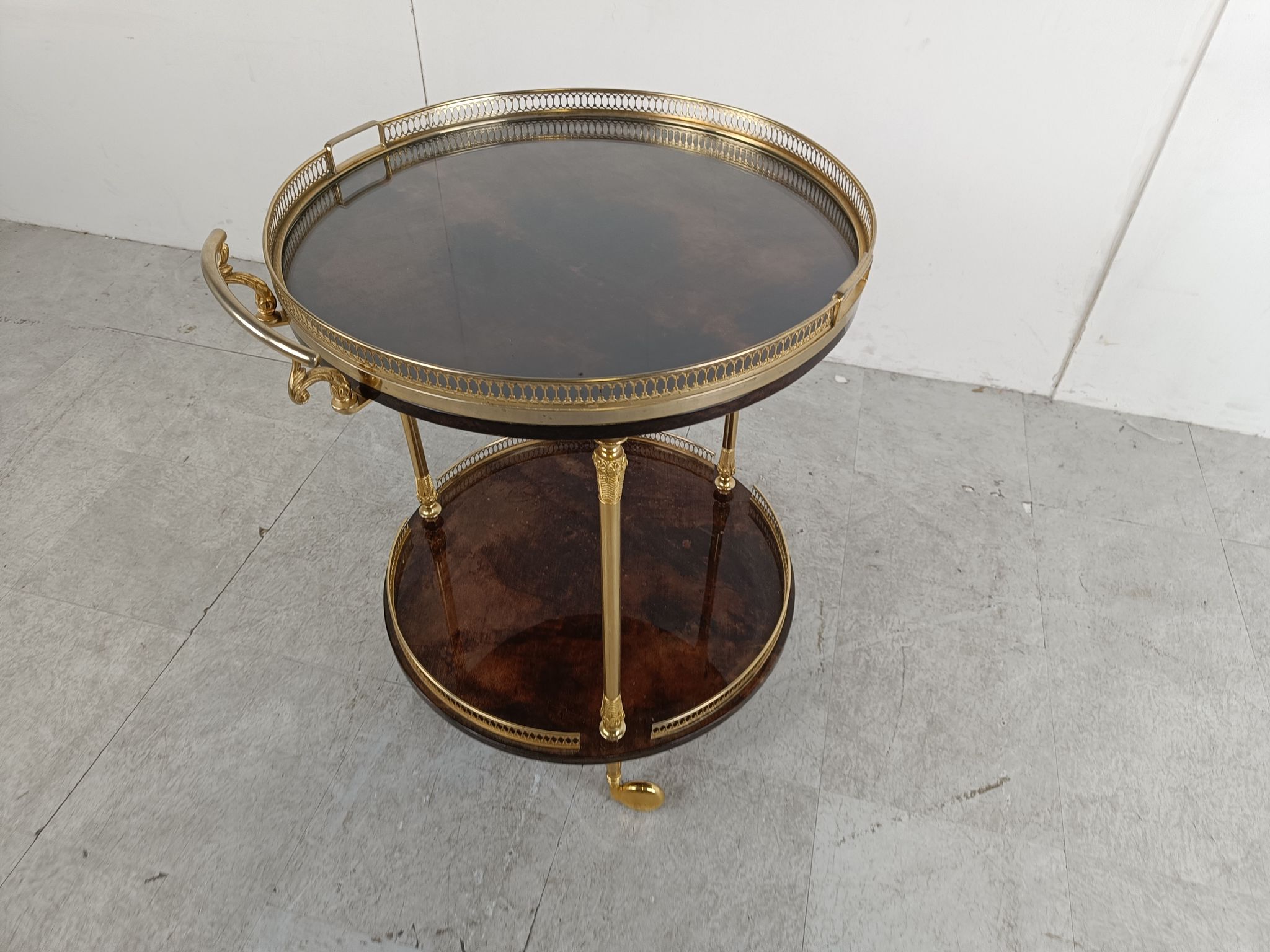 Italian goatskin and parchment serving bar cart