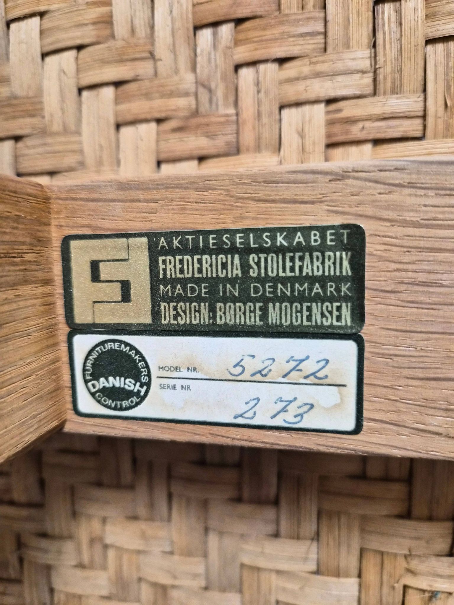 Banc en rotin et chêne par Børge Mogensen, 1960