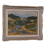 Original mid-century Swedish oil on panel – “Landscape with House” – vintage & framed – 42 × 52 cm (16.5" × 20.5")