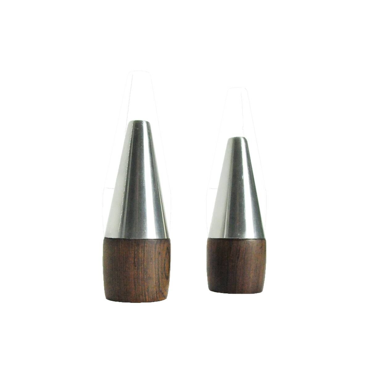 Danish Modern Pair of Rosewood and Stainless Steel Salt and Pepper Shakers