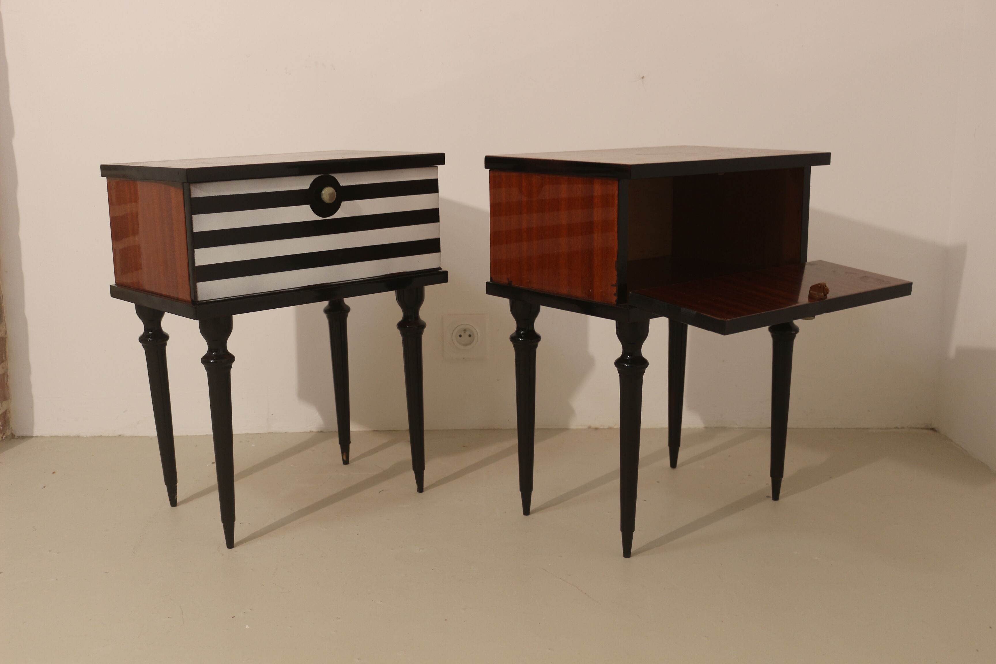 Pair of bedside table restyled swing door year 60