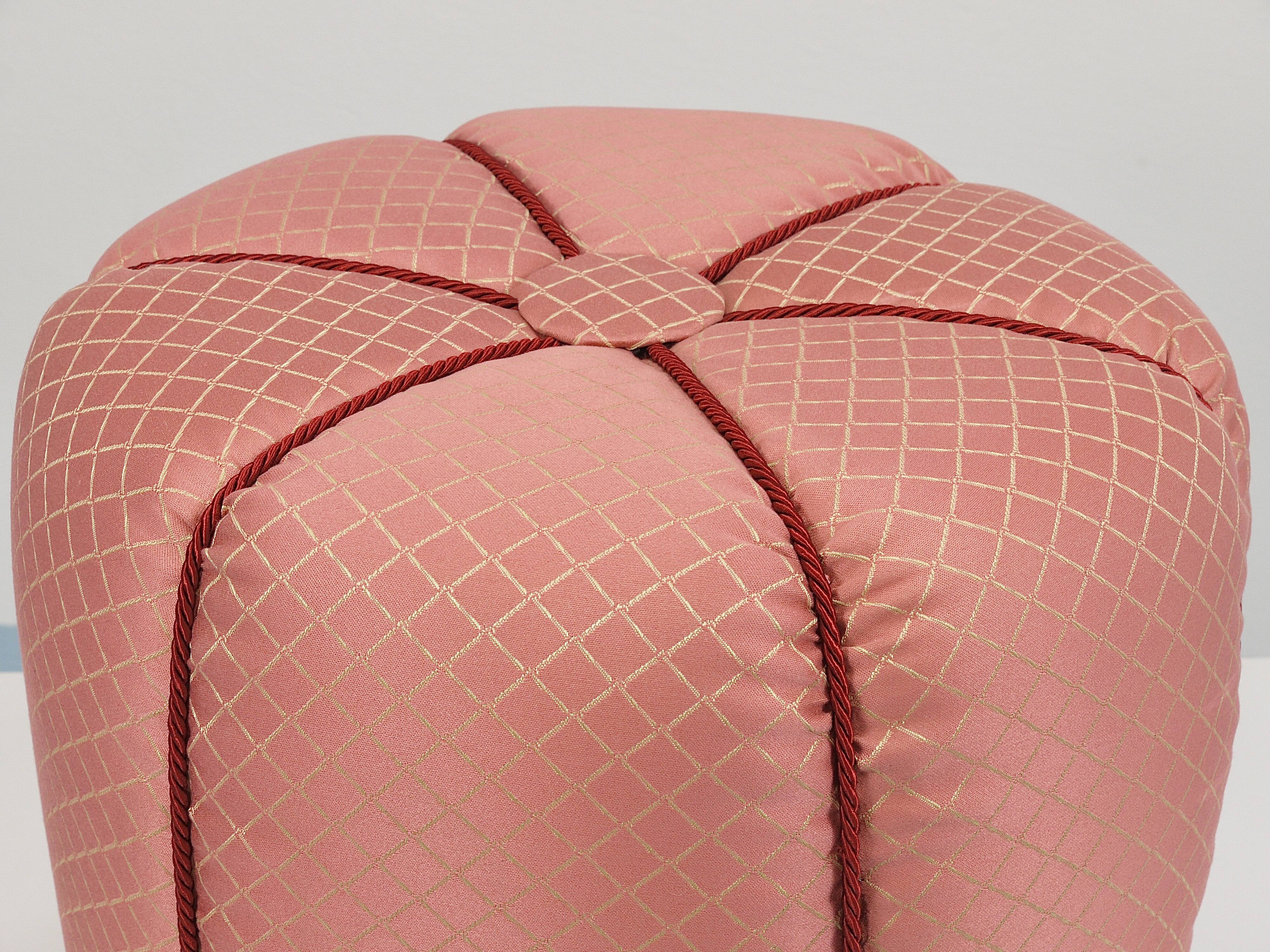 Pink Art Deco Stool / Tabouret / Pouf / Ottoman, Vienna, Austria, 1930s