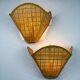 Pair of scalloped rattan wall sconces, sourced in Spain, 1980s