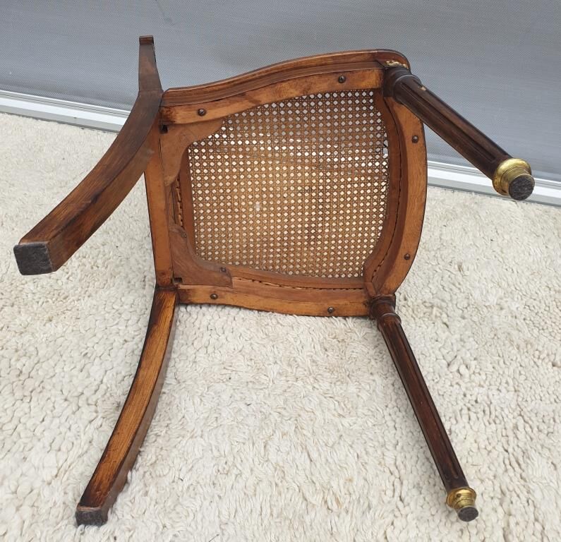 Chair canned 1900 marquetry and bronze louis XVI style