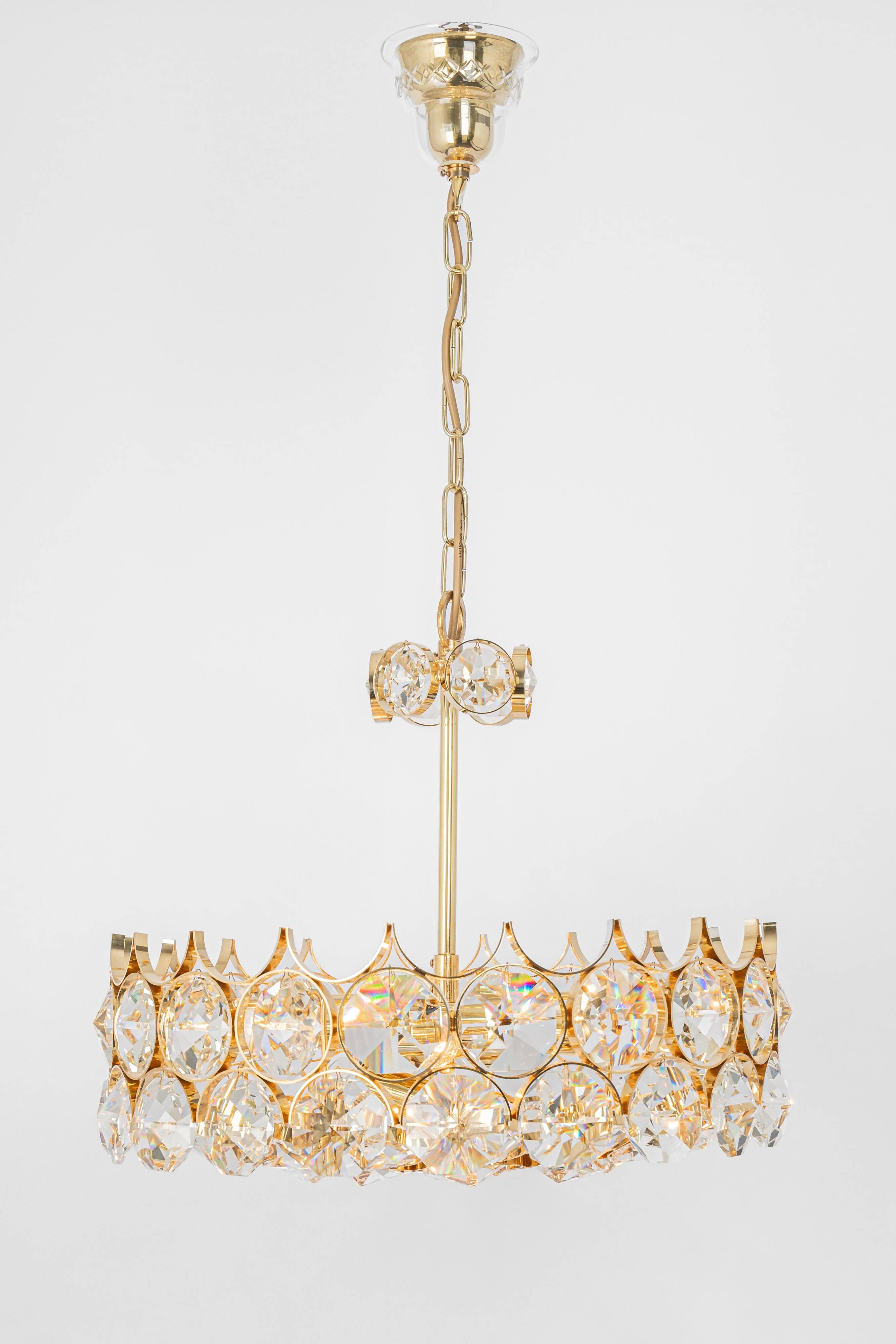 Golden brass chandelier, Sciolari design by Palwa, Germany, 1970s