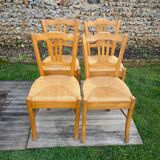 4 Chaises paillées anciennes en hêtre blond