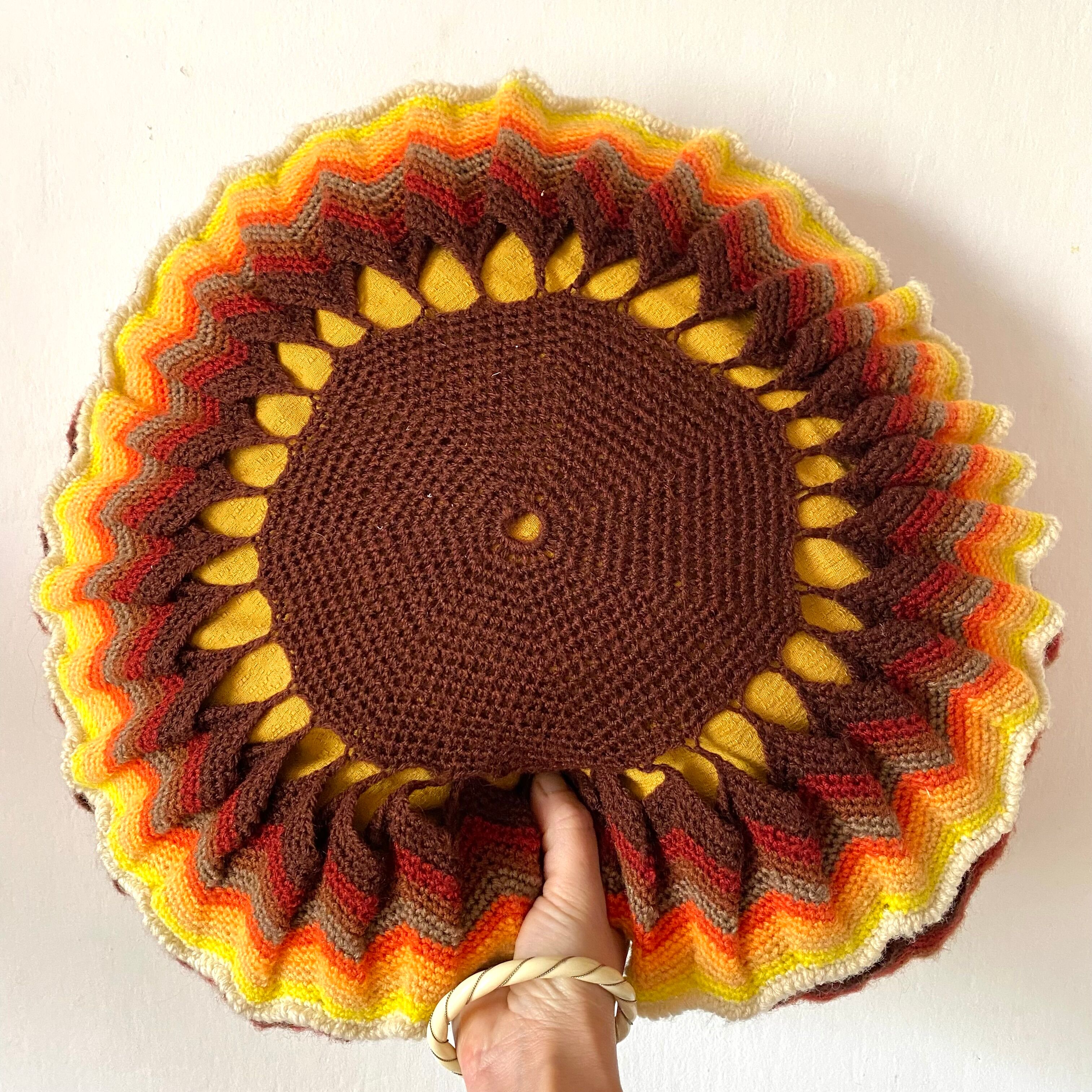 Vintage round crochet cushion