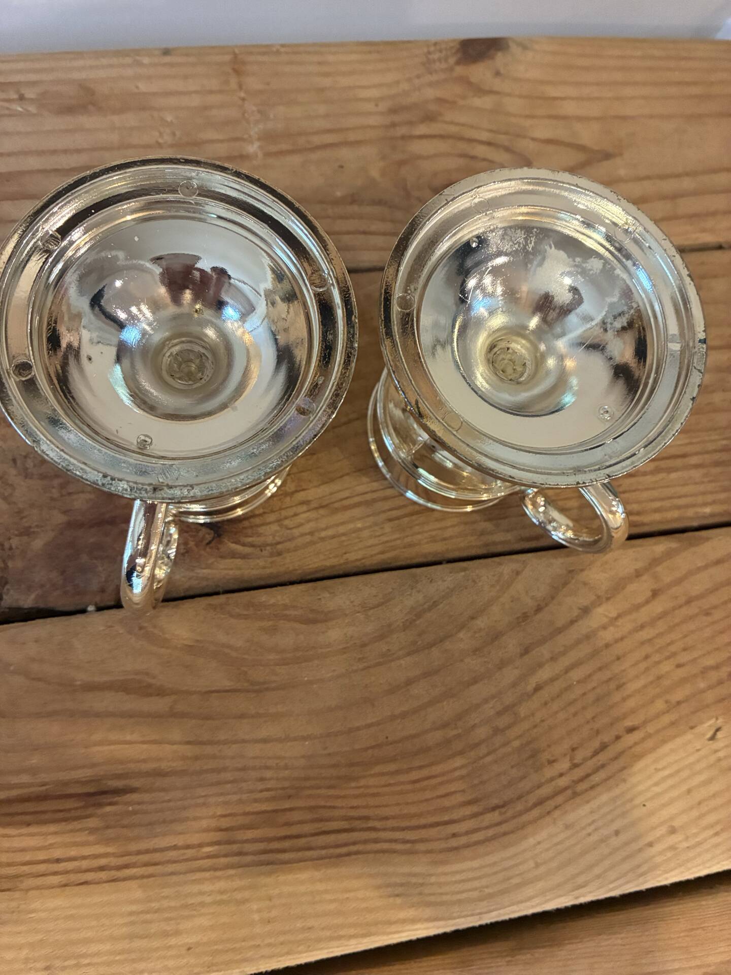 Pair of vintage silver-plated candlesticks with handles
